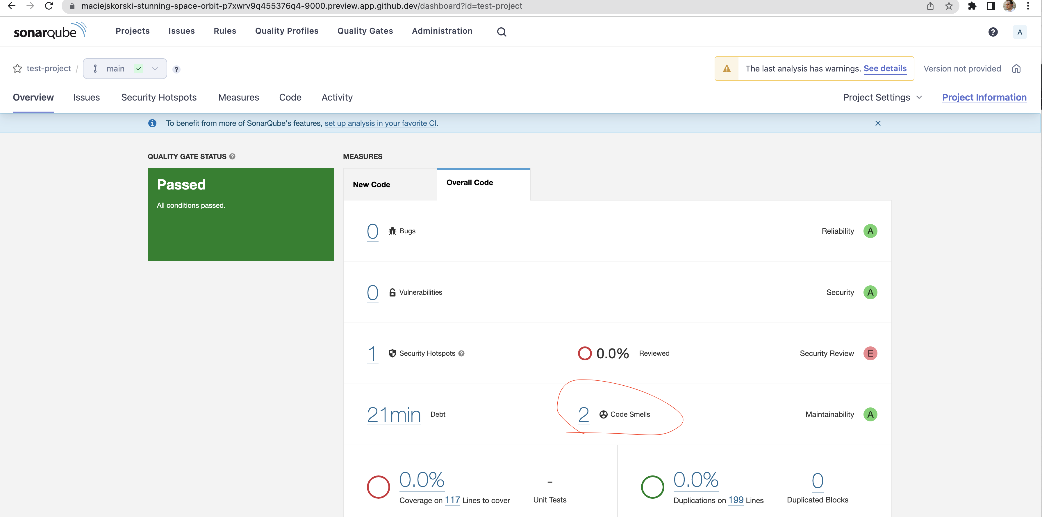 SonarQube Dashboard